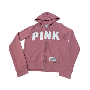 PINK Victoria's Secret size Small Pink Zip Up Hoodie Metallic Logo